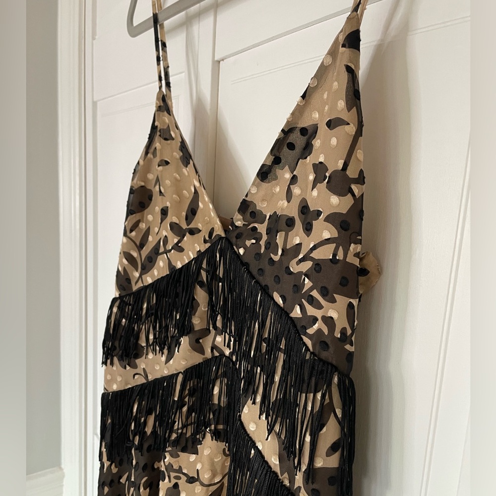 House of Harlow 1960 Black and Tan Patterned Mini Dress with Fringe SzS - Picture 4 of 13